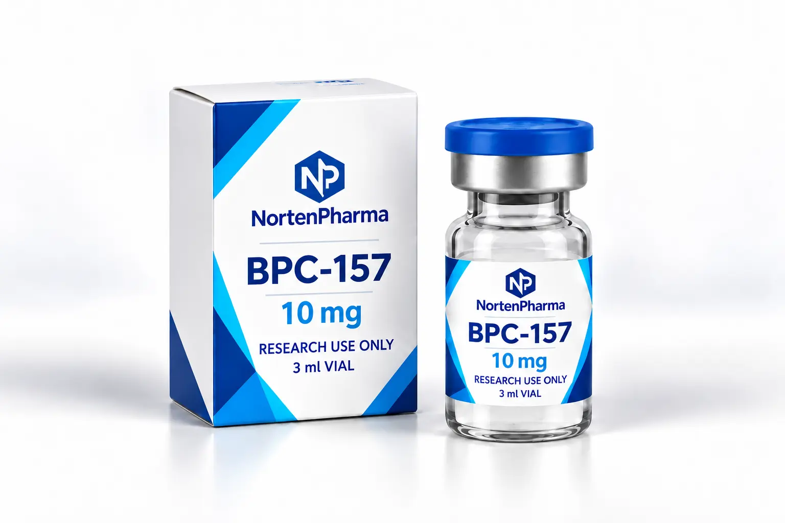 Wizualizacja fiolki i opakowania: BPC-157 10 mg