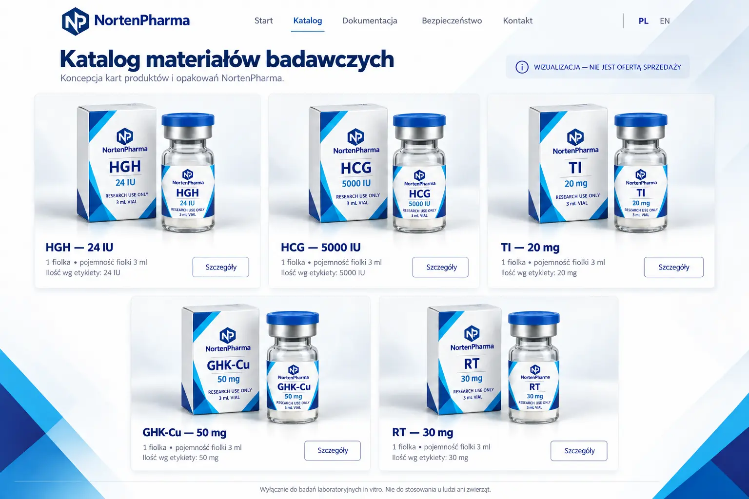 Wizualizacja fiolki i opakowania: TI 20 mg